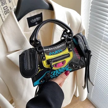 Чанта пънк рок дамски тенденция 2023 Готически графити чанта чанта горещи момичета Харадзюку кроссбоди чанта, чантата, чанти