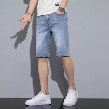 Корейската версия на Нови Удари на продажбите Шорти, мъжки летни дънкови панталони на тънки четвърт, Свободни преки гащички за пътуване на шест четвърти