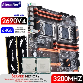Дънна платка Atermiter Dual X99 с процесор LGA2011-3 XEON E5 2690 V4 *2 с комбиниран комплект сървър памет 2 бр. x32 GB = 64 GB DDR4 3200 Mhz