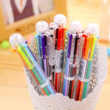 6 в 1 цветен мултифункционален химикалка писалка 0,5 мм, новост, пъстри детски подаръци, канцеларски материали за офиса и училище