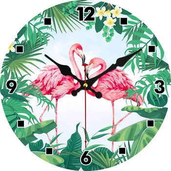 Розови часовници с Фламинго, домашен любимец, красиво цвете, Стенни часовници, за банята, кухнята, 14 Инча, Кръгли тихи часовници за всекидневна, спалня